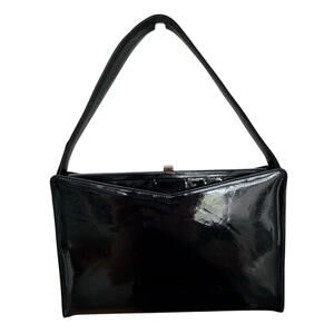 American vintage Original by Caprice 50's Black gold clasp glossy hinged box bag